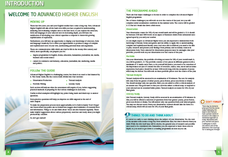 Advanced Higher English sample spread
