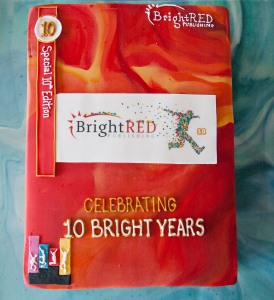 Cake in the shape of a Bright Red book