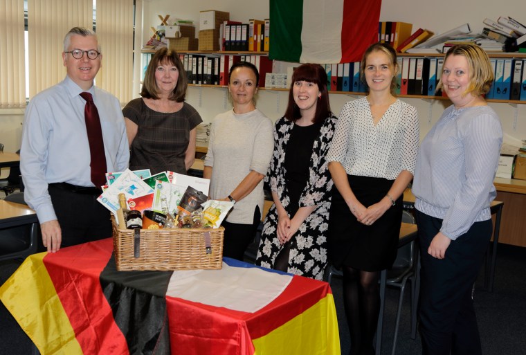 A picture of the Modern Languages teachers at Hermitage Academy with the winning hamper